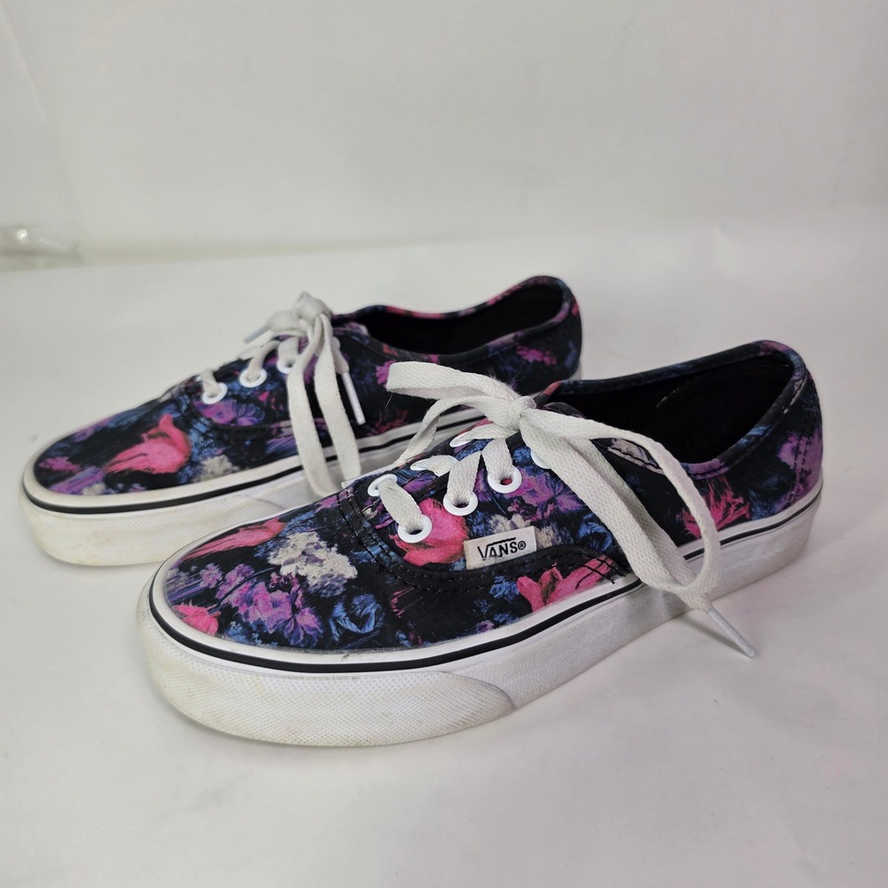 Vans Authentic Warped Floral Canvas Shoes Sneakers Womens 5 Mens 3.5 Black Pink